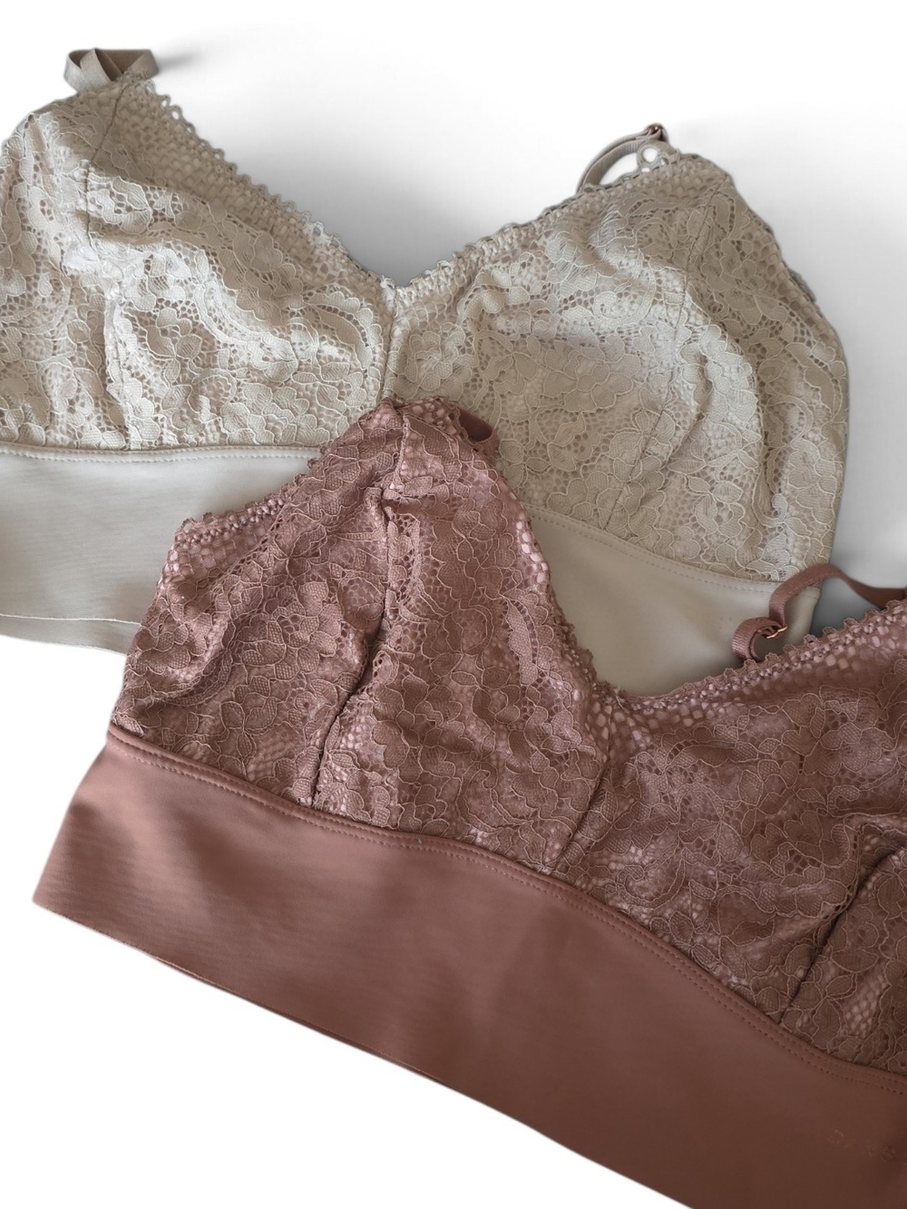 Lace Bralette Set in Beige and Dusty Rose